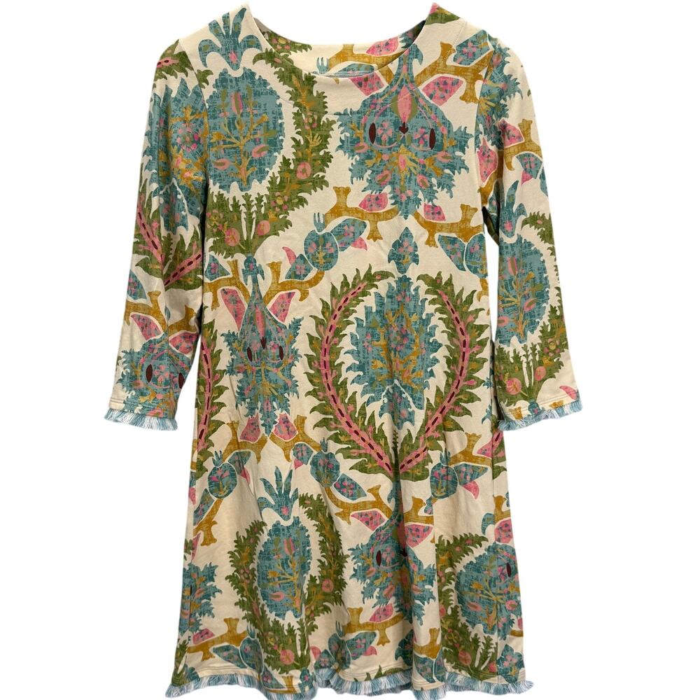 Spartina 449 Island Fringe Dress Sugar Mill Damask Cream Size S Fringe Hem